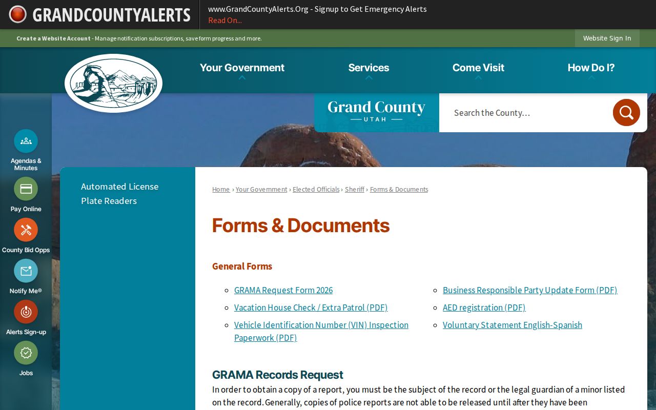 Grand County records request instructions for active warrant record questions