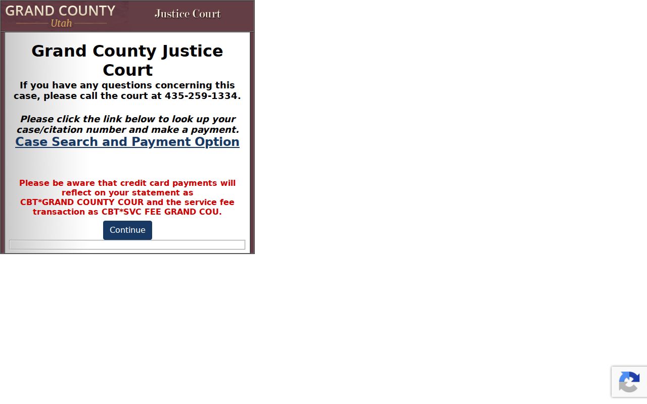 Grand County Justice Court traffic citation payment page
