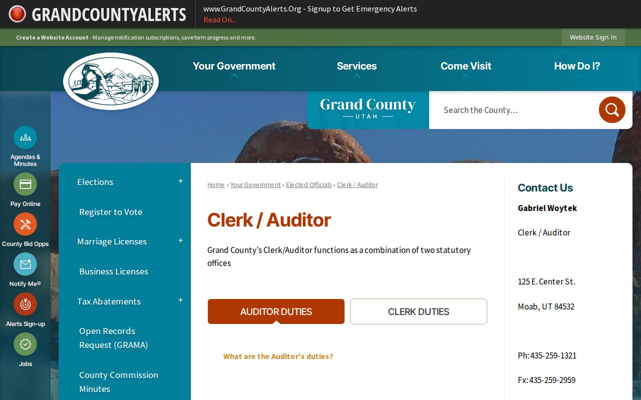 Grand County Clerk Auditor page distinguishing county and court records