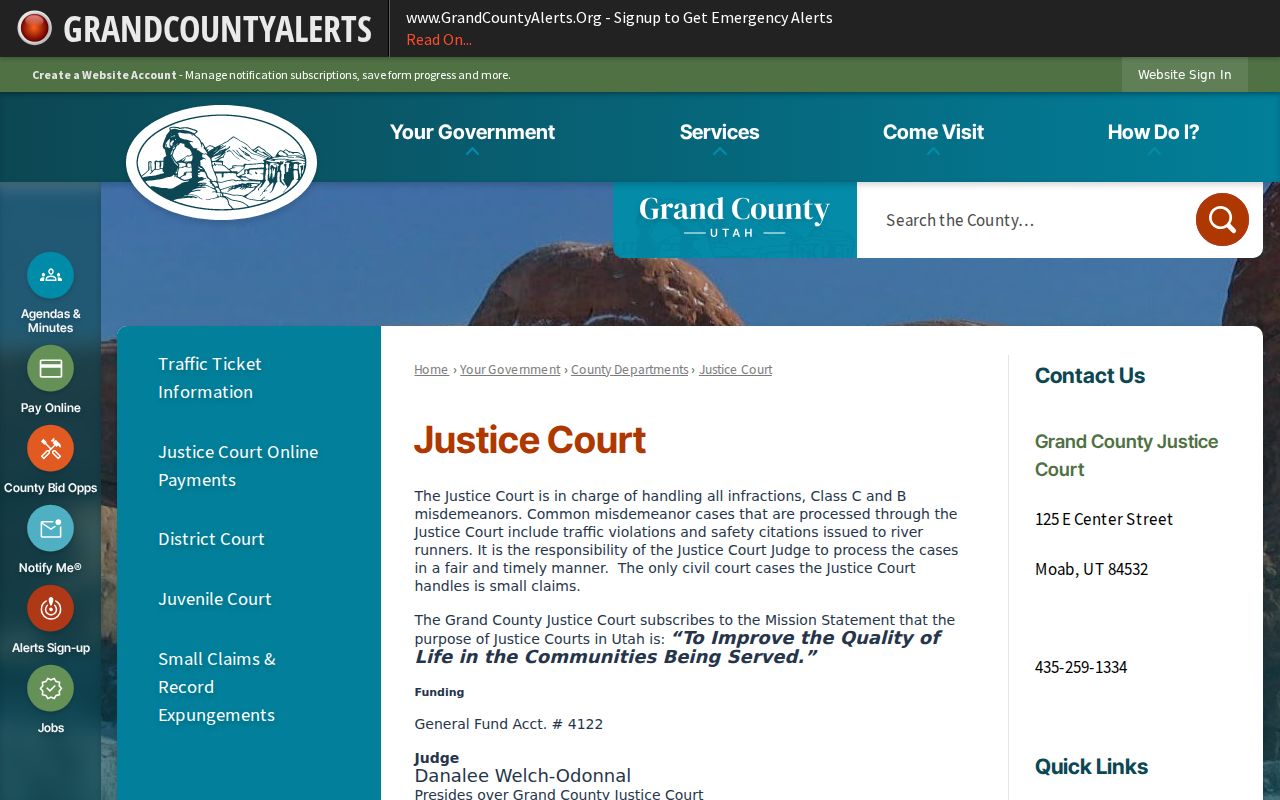 Grand County Justice Court contact for traffic warrant confirmation
