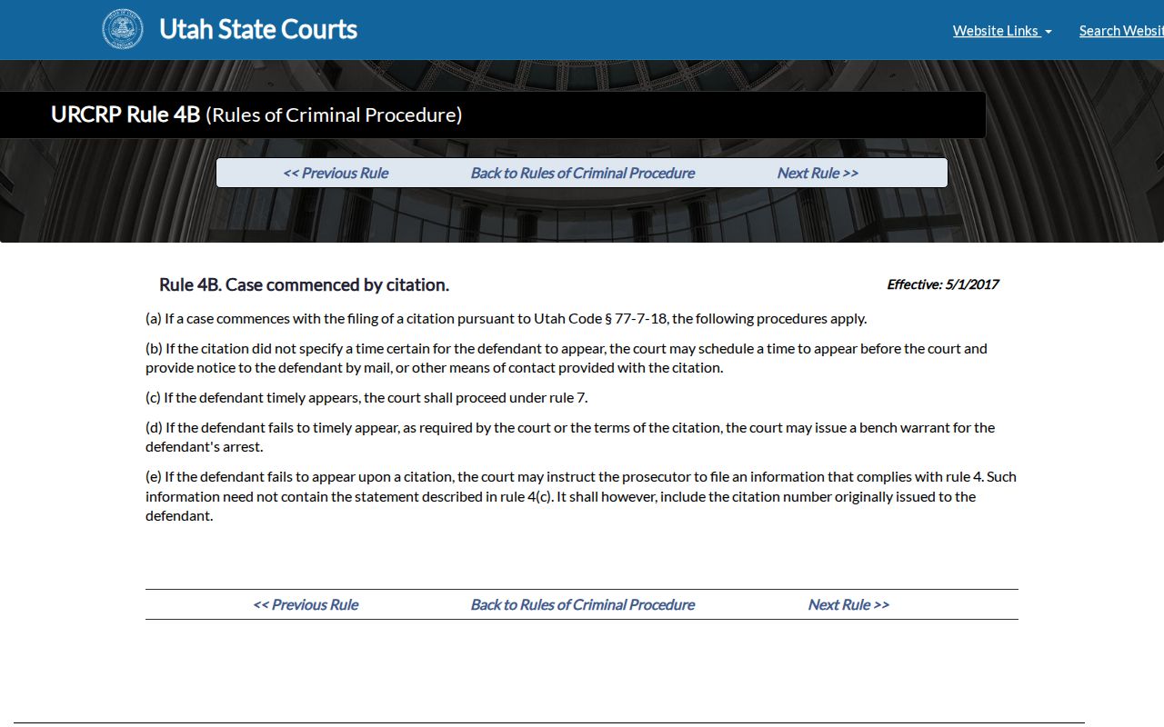 Utah citation failure-to-appear rule for Grand County bench warrant cases