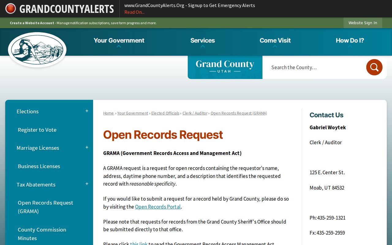 Grand County Open Records and GRAMA guidance for Castle Valley warrant requests