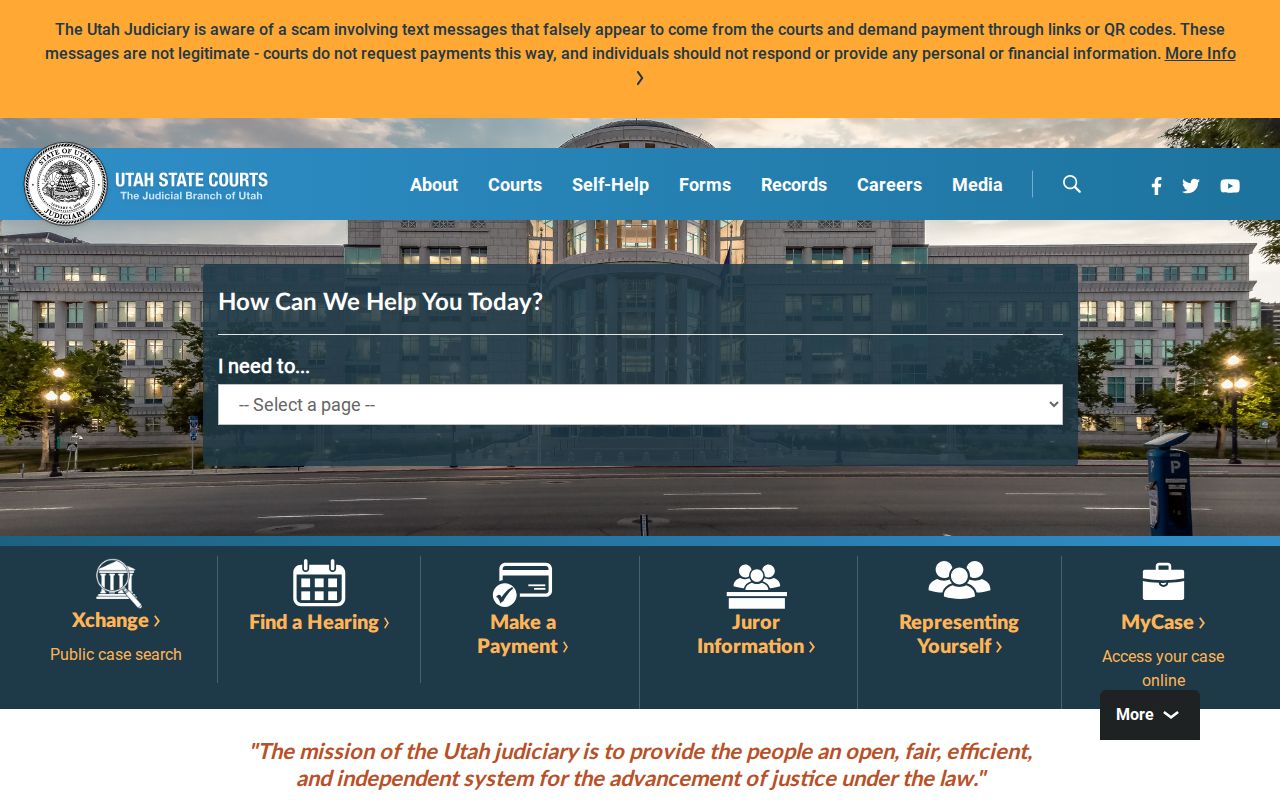 Utah Courts official home page for Grand County warrant court routing