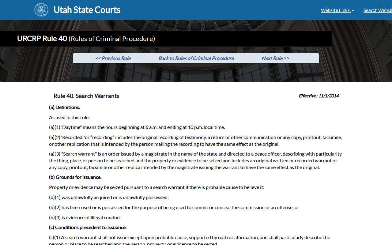 Utah search warrant rule distinct from Grand County arrest warrant records