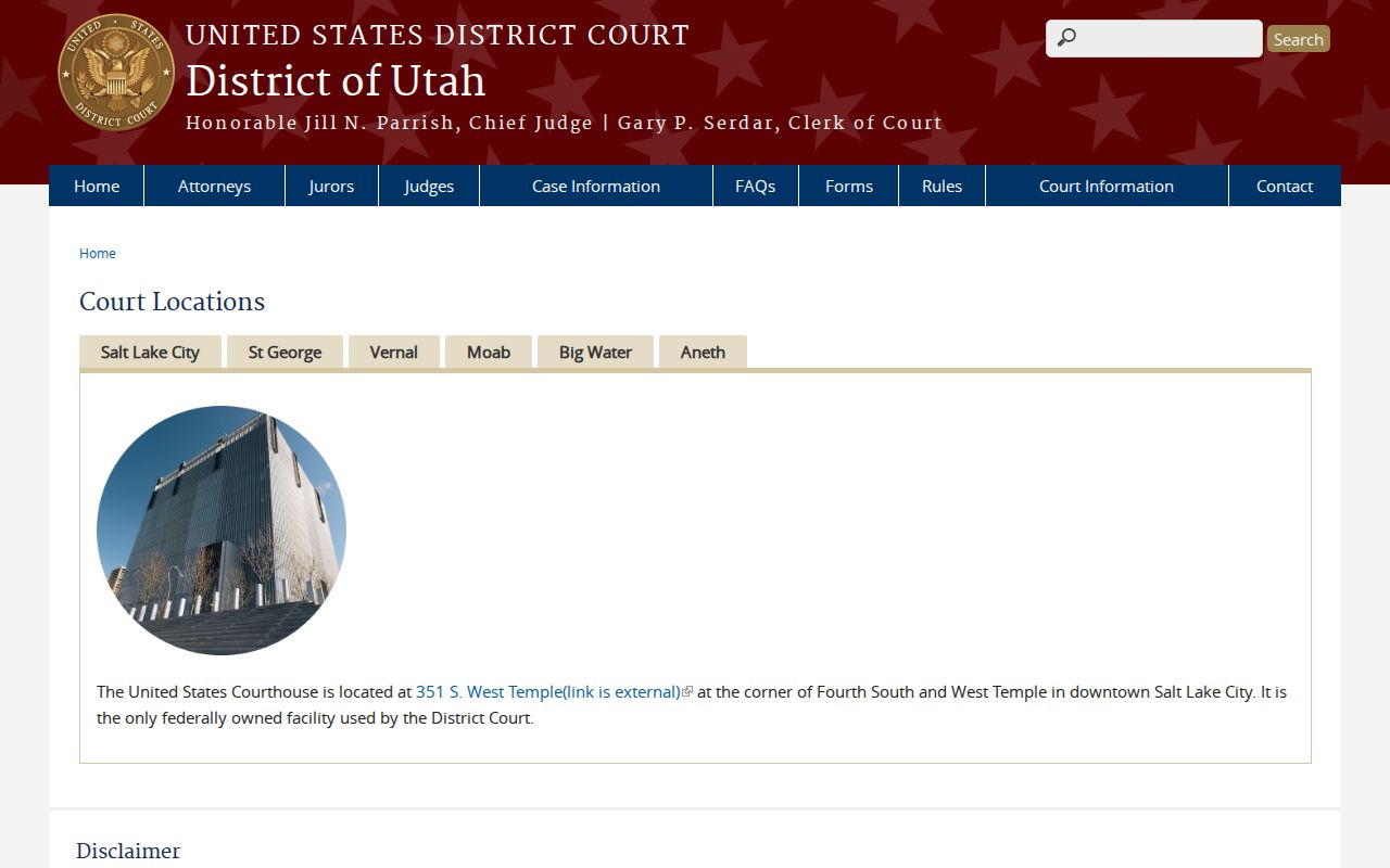 District of Utah federal court locations separate from Grand County warrants