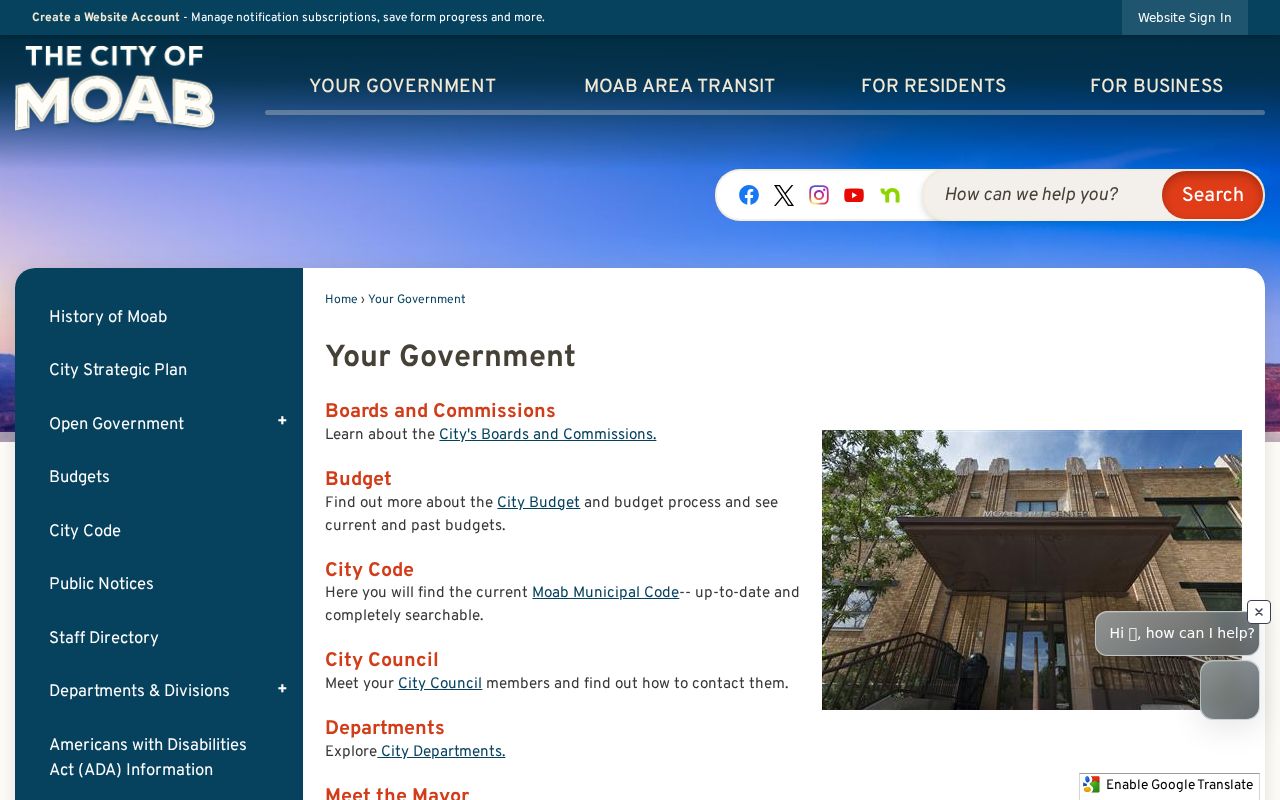 Moab City Hall hours for Moab warrant records and city record routing
