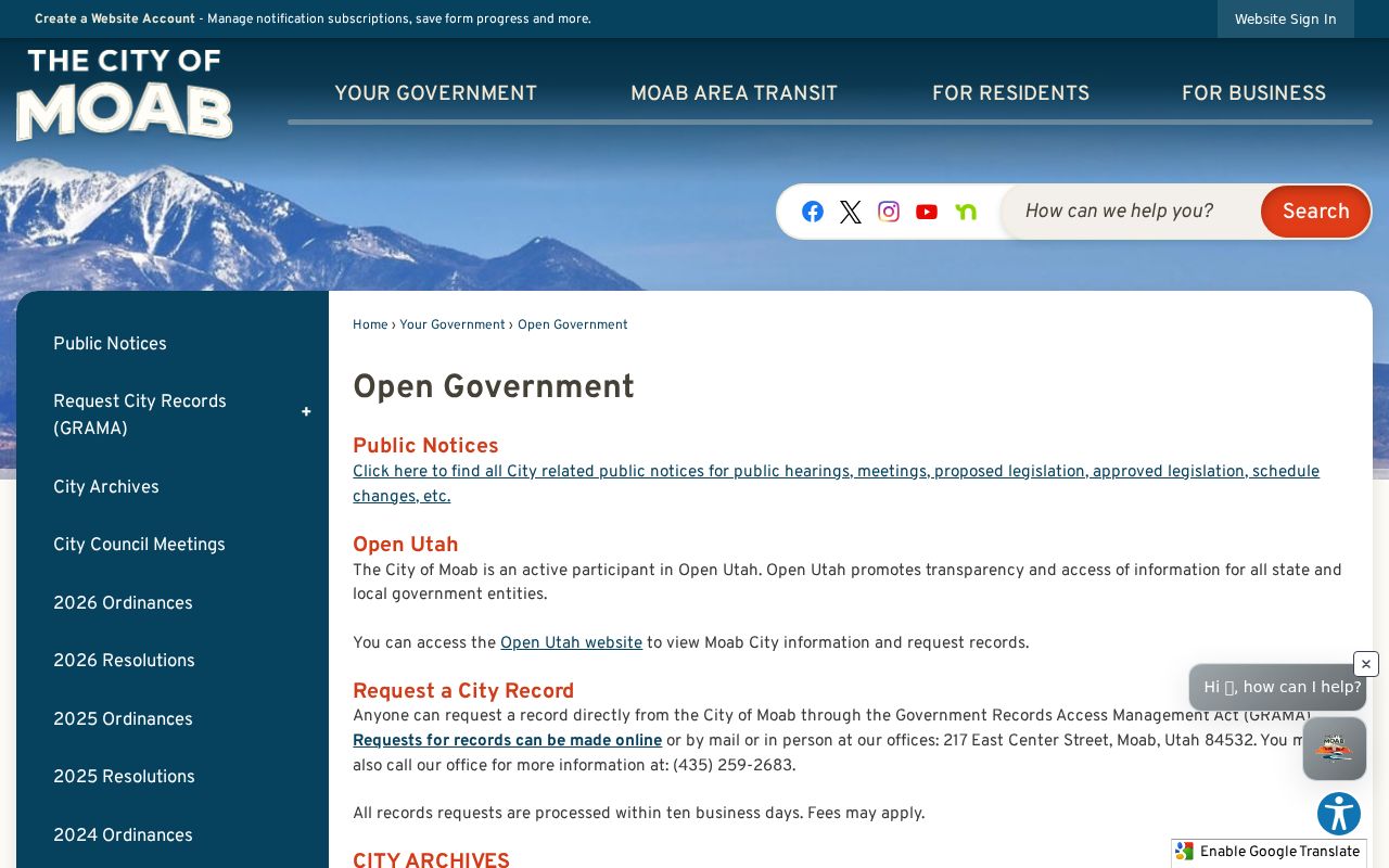 Moab GRAMA access methods for city warrant record requests