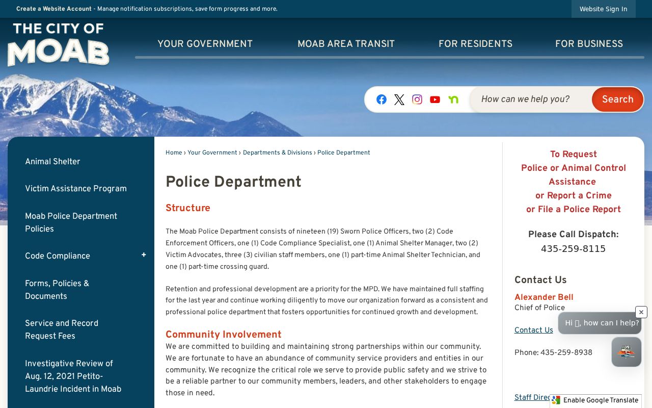 Moab Police contact information for Moab warrant records and service questions