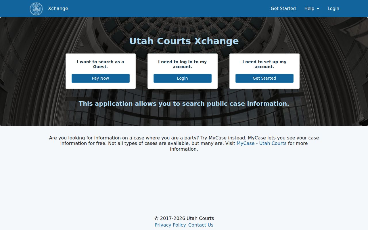 Utah Courts XChange guest access and payment options for Grand County case research
