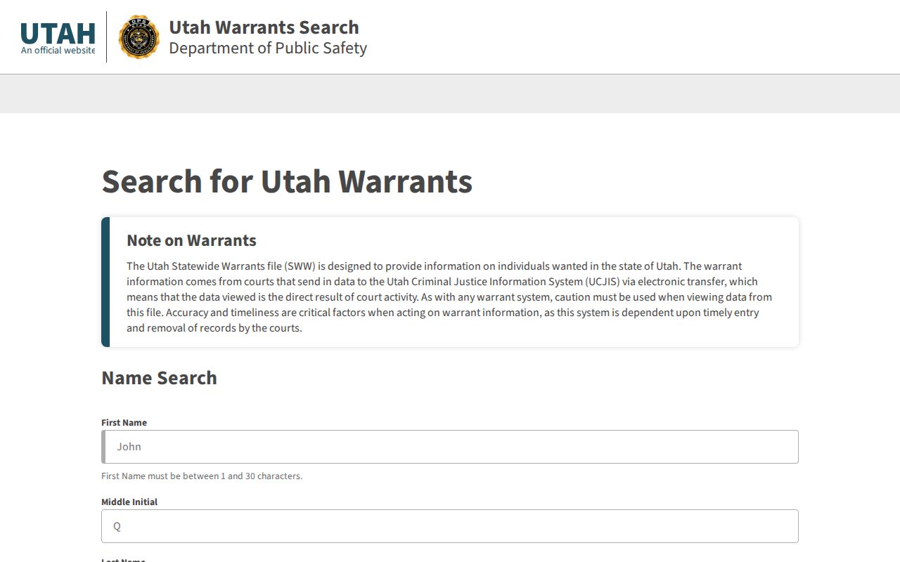 Utah Statewide Warrants Search used for Grand County warrant checks